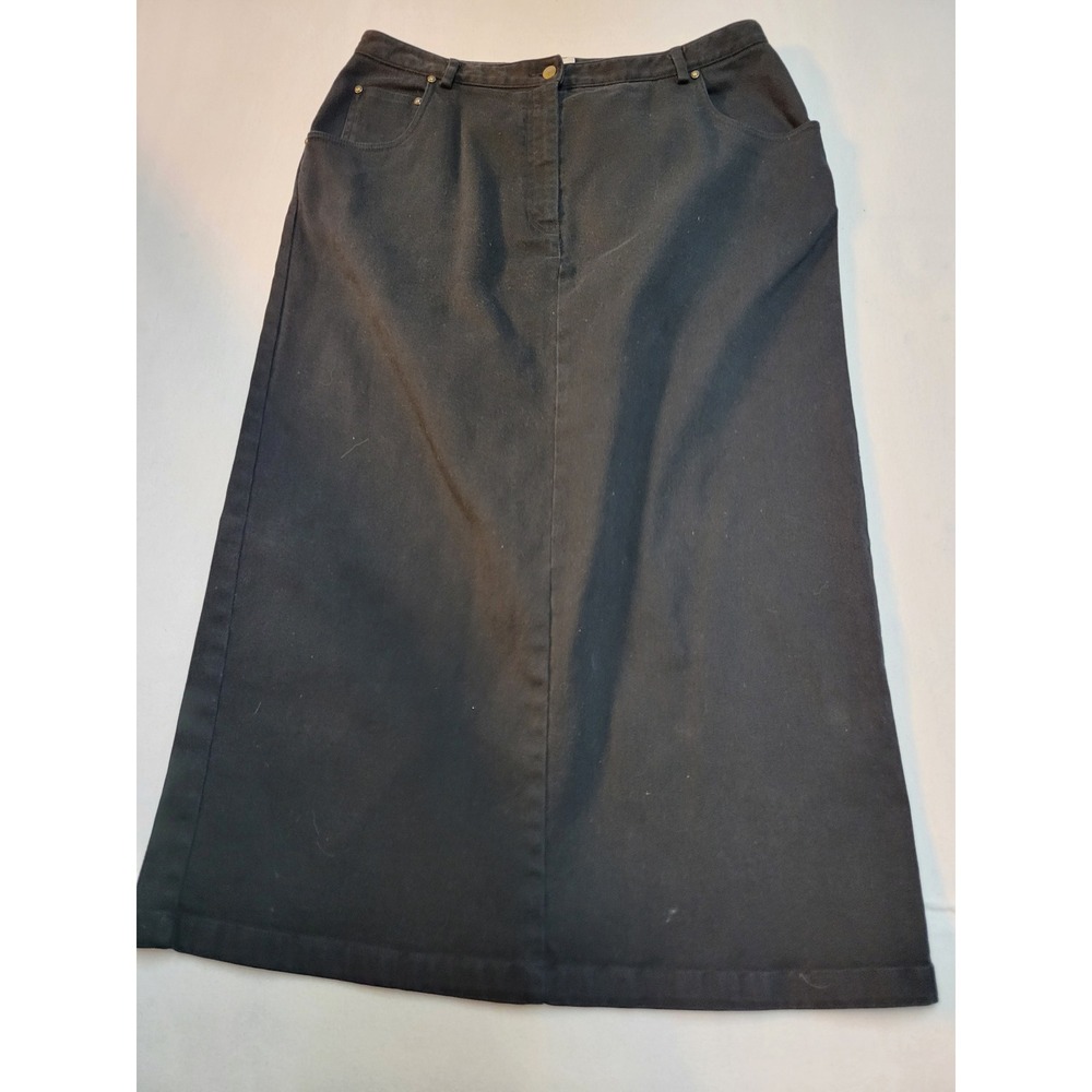 Westbound Black Denim Maxi Skirt Size 14 Long Cotton Stretch Back Slit 2416
